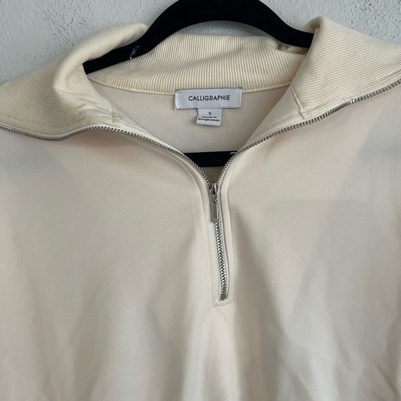 CALLIGRAPHIE Woman Zip Pullover Cream Sweatshirt,Size Small - Picture 6 of 7
